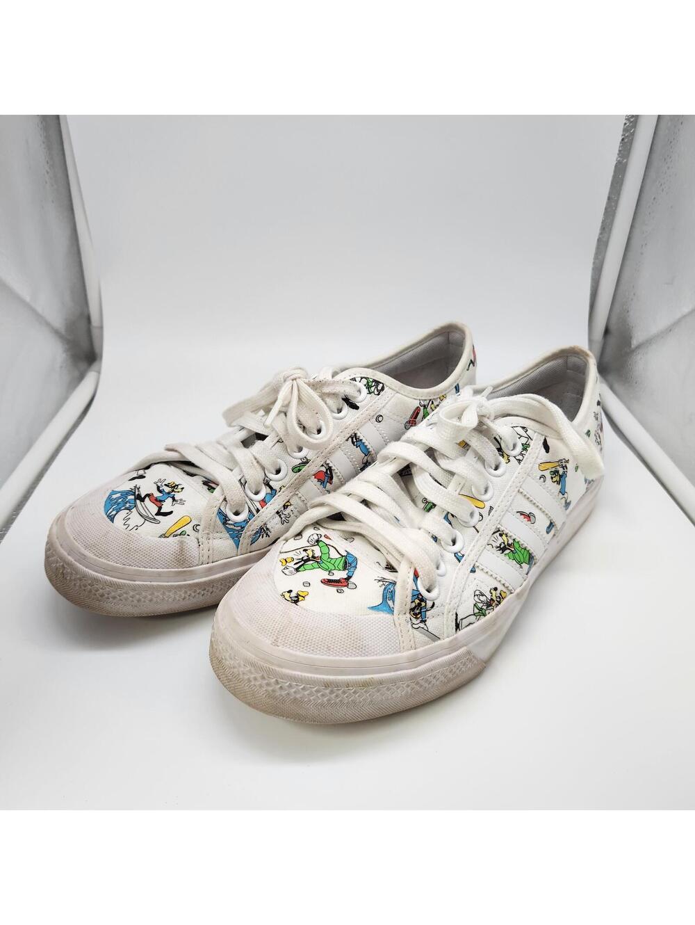 Adidas Disney Goofy Skateboarding Sneakers Womens Size 9 White Low Top Shoes